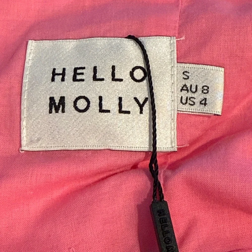 Hello Molly Pink One Shoulder Tie Front Linen Blend Mini Dress US 4‎ NEW